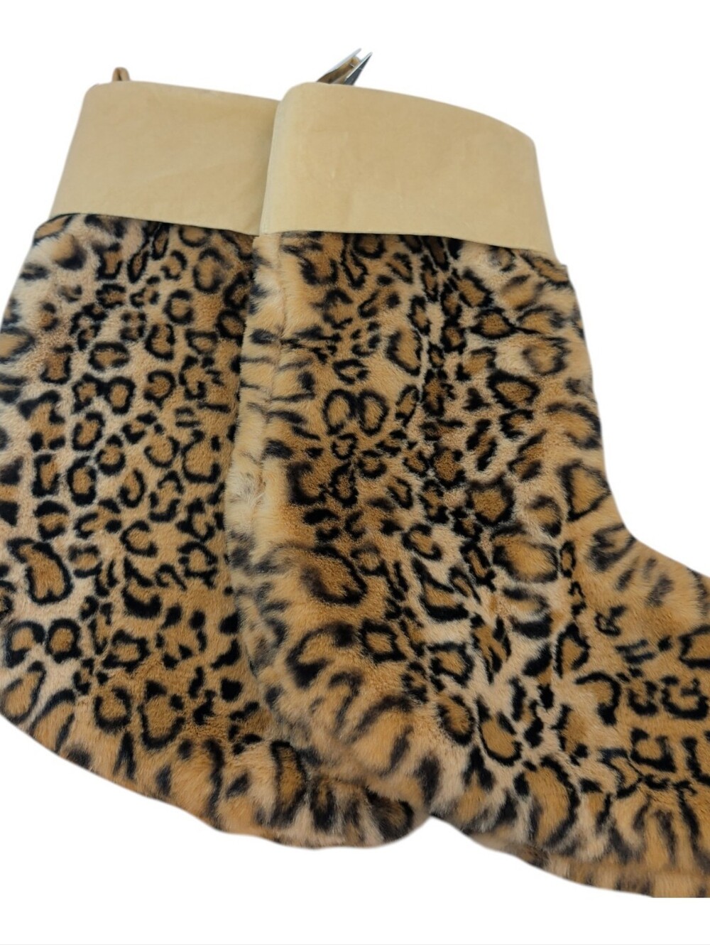 2 Bloomingdales Leopard Faux Fur Christmas Stockings 19.3x8"